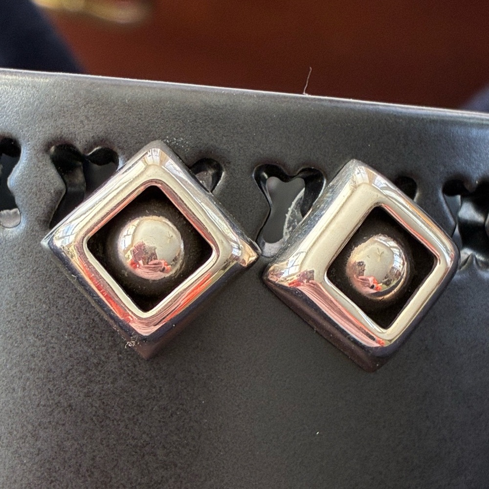 Square Silver Tone Stud Earrings - Geometric Design